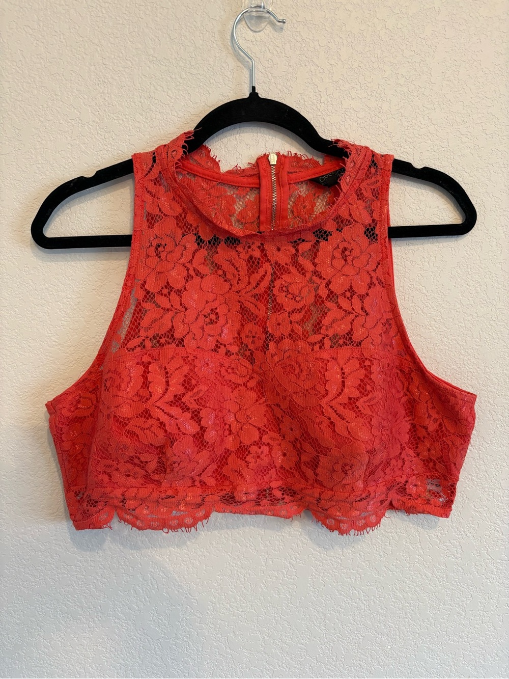Topshop Coral Lace Crop Top Sleeveless High Neck US 12 - Picture 2 of 13